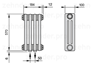 Схема (чертеж) Радиатор Zehnder Charleston 3057/4 №3470 Technoline TL